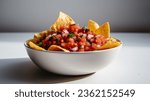 A bowl of chips and salsa and pico de gallo