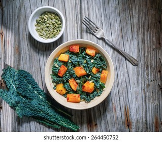 Bowl Of Chopped Kale With Butternut Squash Salad