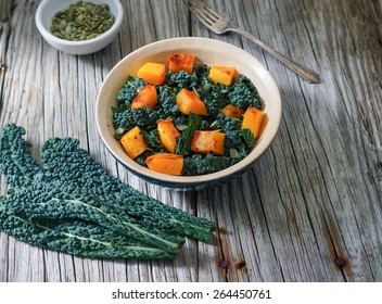 Bowl Of Chopped Kale With Butternut Squash Salad