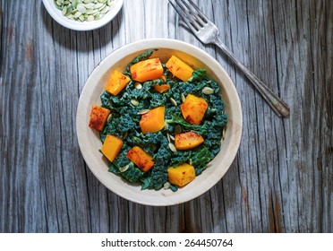 Bowl Of Chopped Kale With Butternut Squash Salad