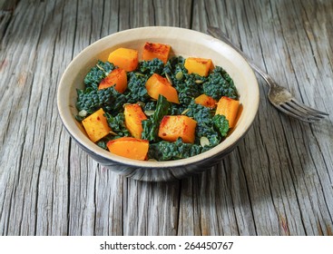 Bowl Of Chopped Kale With Butternut Squash Salad