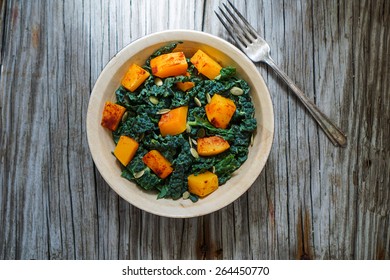 Bowl Of Chopped Kale With Butternut Squash Salad