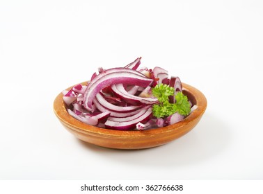 Bowl Of Chopped Red Onion On White Background