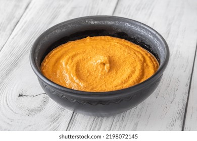 Bowl Of Classic Muhammara Spicy Dip Made Of Walnuts, Red Bell Peppers