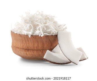 Bowl With Coconut Flakes On White Background