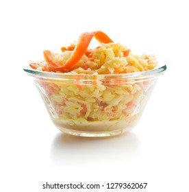 Bowl Of Coleslaw. Vegetable Salad Isolated On White Background.