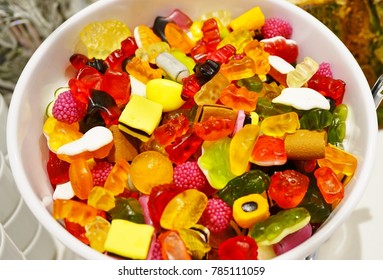 Bowl Of Colorful Assorted Gummy Candy