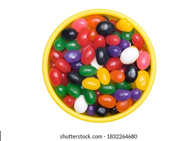 A Bowl Of Colorful Jellybeans Isolated On White.