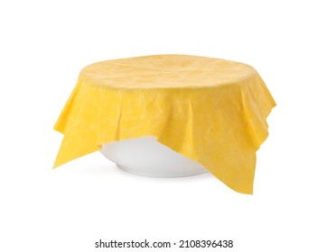 Bowl Covered With Beeswax Food Wrap Isolated On White