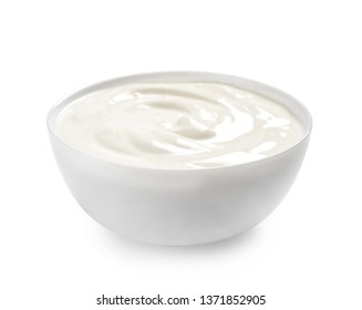 Bowl With Creamy Yogurt On White Background