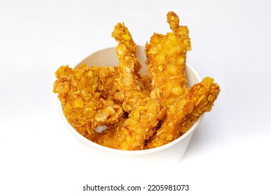 Bowl Of Deep Fried Chicken Tenders, Isolated On White Background