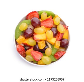 Bowl With Delicious Fruit Salad On White Background