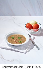 A Bowl Of Delicious Hearty Homemade Curried Lentil Soup.