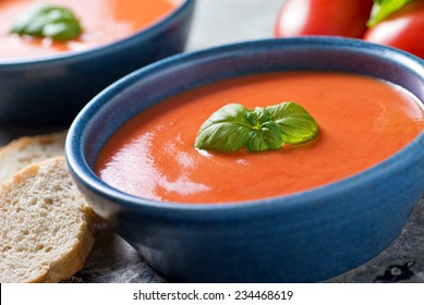 A Bowl Of Delicious Home Made Tomato Basil Soup.