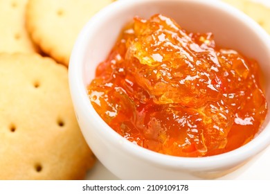 Bowl With Delicious Jalapeno Pepper Jam, Closeup