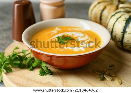 Similar – Image, Stock Photo Pumpkin soup Food