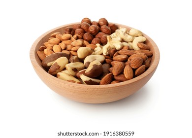 Bowl With Different Nuts Isolated On White Background