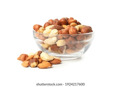 Bowl With Different Nuts Isolated On White Background