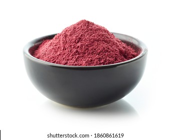 Bowl Of Dried Beet Root Powder Isolated On White Background