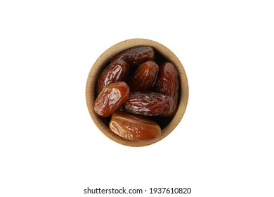 Bowl with dried dates isolated on white background