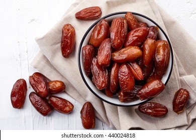 Bowl of dried dates from top view