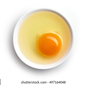 Bowl Of Egg Yolk Isolated On White Background, Top View