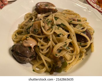 Bowl Of Fettucine Pasta With Vongole And White Wine Sauce