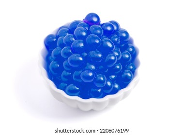 Bowl Filled With Popping Boba Isolated On A White Background