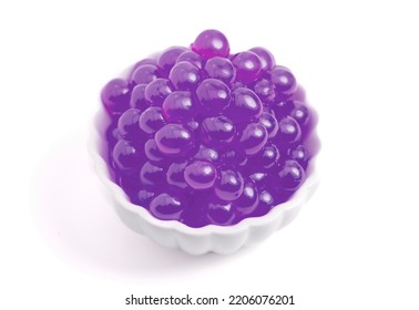 Bowl Filled With Popping Boba Isolated On A White Background