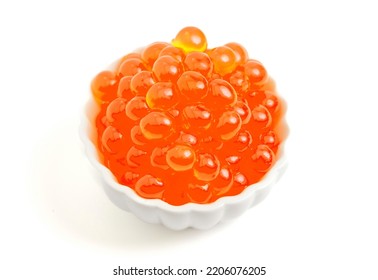 Bowl Filled With Popping Boba Isolated On A White Background