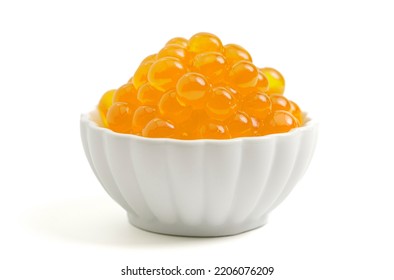 Bowl Filled With Popping Boba Isolated On A White Background