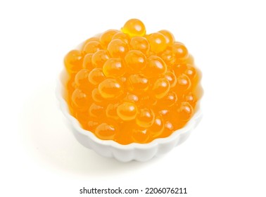 Bowl Filled With Popping Boba Isolated On A White Background