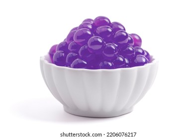 Bowl Filled With Popping Boba Isolated On A White Background