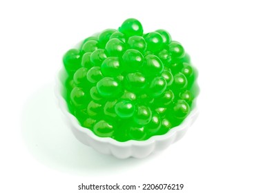 Bowl Filled With Popping Boba Isolated On A White Background