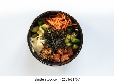 Bowl With Fish, Carrots, Shrimp, Edamame Beans, Avocado, Nori