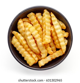 Bowl Of French Fries Isolated On White Background, Top View