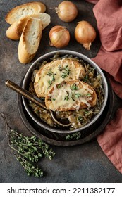 Bowl With French Onion Soup, Top View
