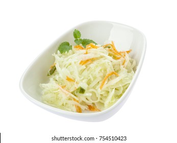 Bowl Of Fresh Cole Slaw Isolated On White Background