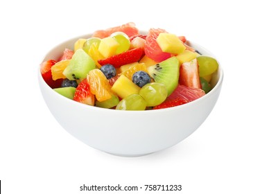 Bowl Of Fresh Fruit Salad, Isolated On White