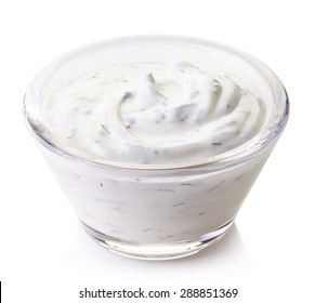 Bowl Of Fresh Garlic Dip Sauce Isolated On White Background