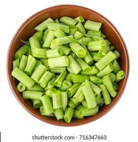 Bowl With Fresh Green Beans On White Background