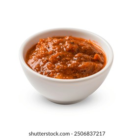 bowl of fresh salsa sauce isolated on white background. Fresh salsa dip isolated on white background. - Powered by Shutterstock