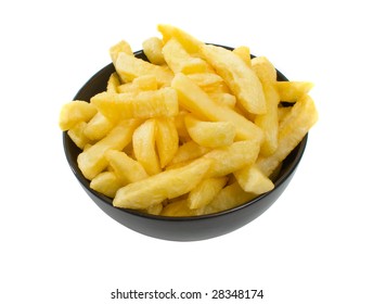 Bowl Of Freshly Fried Hot Chips Isolated Over White Background.