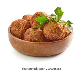 Bowl Of Fried Falafel Isolated On White Background