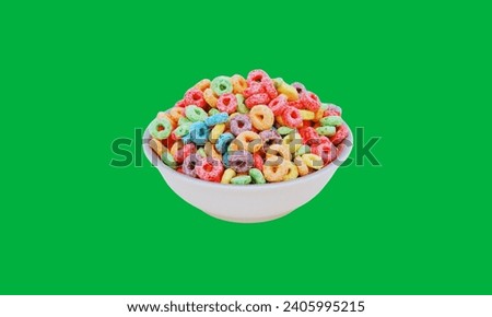 Bowl of froot loops creal on green screen 