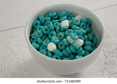 Bowl Of Froot Loops And Marshmallow On Lace Doily