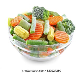 Bowl With Frozen Vegetables Isolated On White