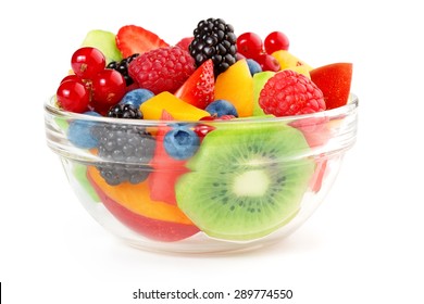 Bowl Of Fruit Salad Isolated On White Background