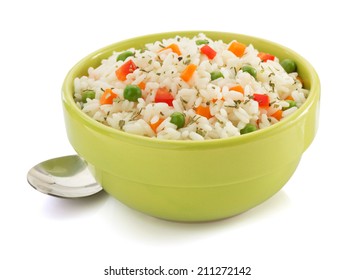 Bowl Full Of Rice Isolated On White Background