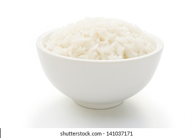 Bowl Full Of Rice On White With Clipping Path